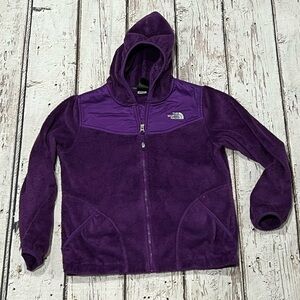 Girls The North Face Purple Hooded Plush Zip Up Fleece Jacket